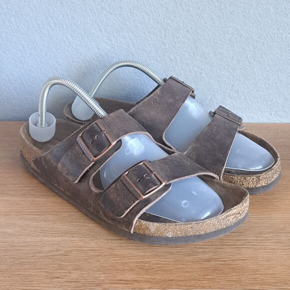 Birkenstock Arizona Men’s Size 10 / EUR 43 Brown Leather Sandals Comfort Arch - Picture 1 of 11